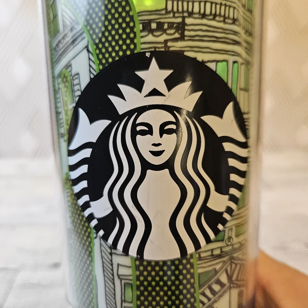 Starbucks Boston 2014 Iced Venti Tumbler Cup Green Double Wall 24oz No Lid Straw